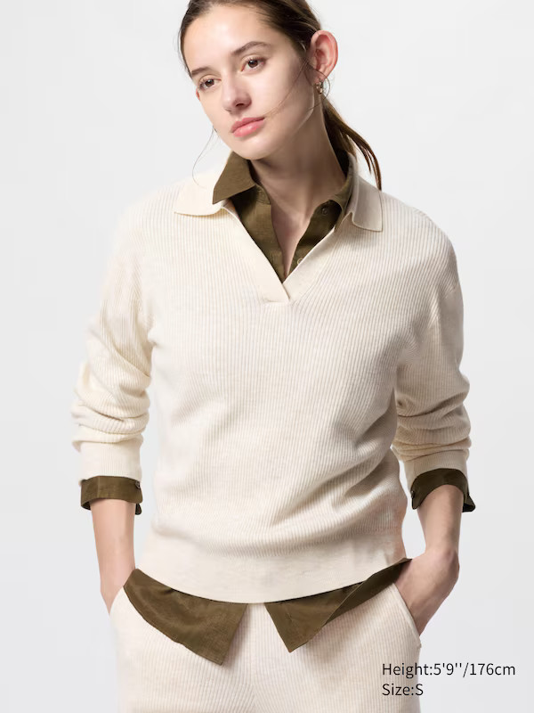 Washable Knit Ribbed Polo Jumper | UNIQLO (UK)