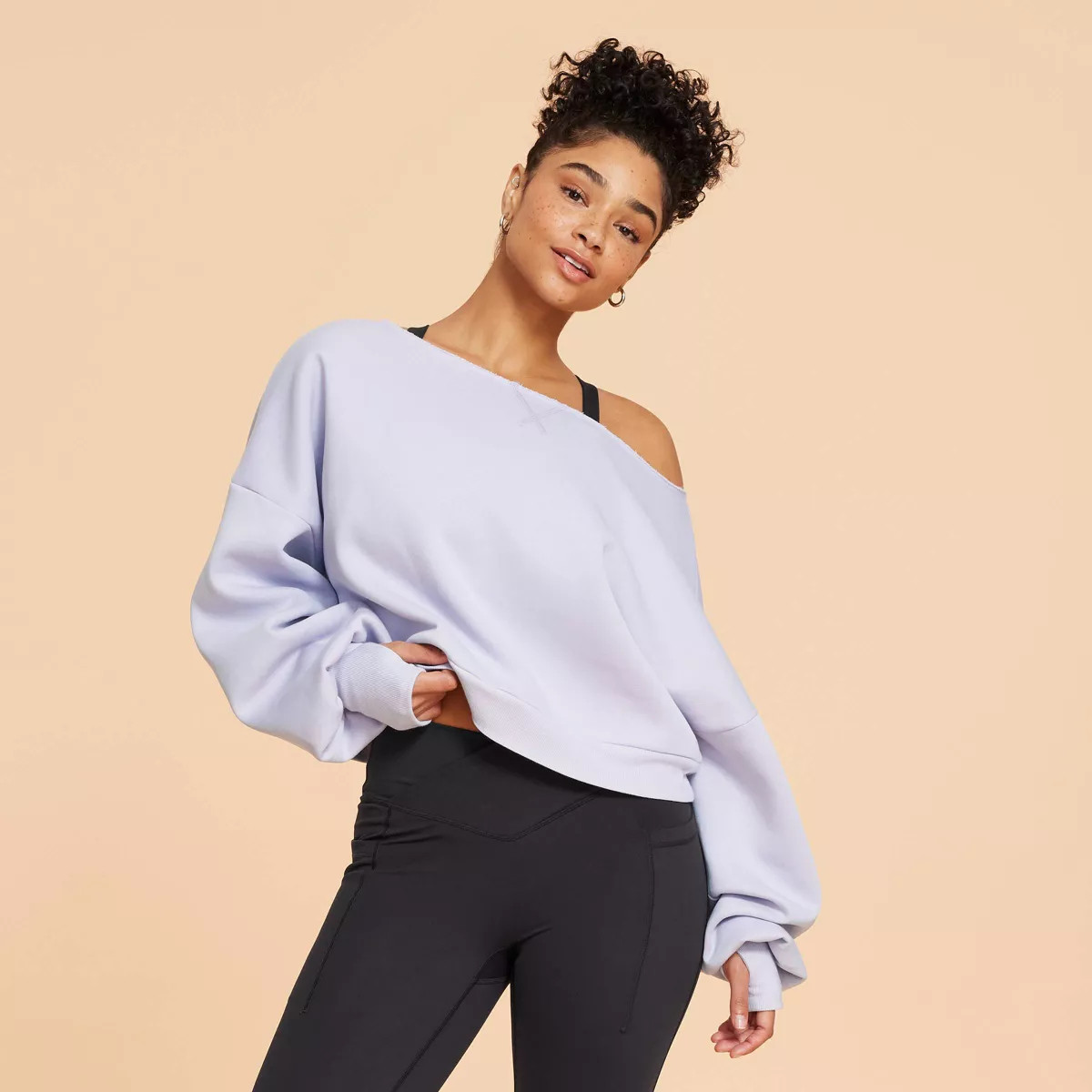 Blogilates Women's Dance Studio Off the Shoulder Sweatshirt - Light Purple S | Target