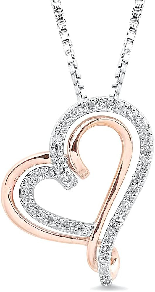Natural Diamond Heart Necklace 1/8 cttw Sterling Silver or 2-Tone Rose Gold Plate and Silver - I2... | Amazon (US)