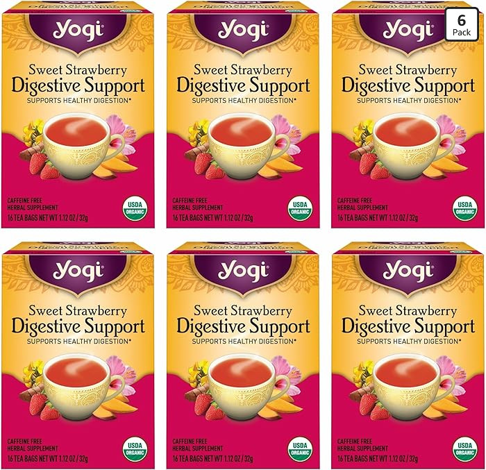 Yogi Tea Sweet Strawberry Digestive Support - 16 Tea Bags per Pack (6 Pack) - Organic Turmeric Te... | Amazon (US)