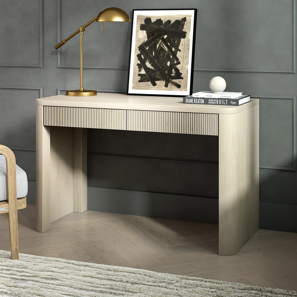 Palmera 47.5" Wide Rectangular Fluted Desk in Alder White | Wayfair North America