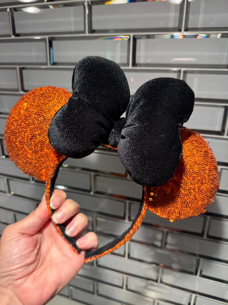 NEW Orange Sequin Minnie Mouse Ears: Big Puffy Black Glitter Velvet  Bow, Halloween | Etsy (Global)