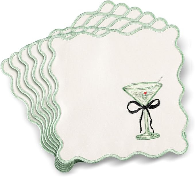 12 Pcs Martini Cocktail Napkins Cloth Scalloped Embroidery a Tini Bit Older Party Supplies 6"x6" ... | Amazon (US)