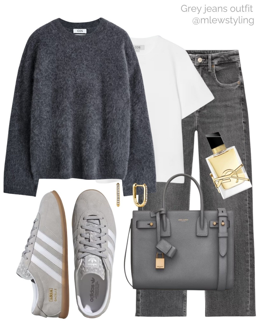 Grey jeans outfit 🩶

Tags: autumn outfit, COS white t-shirt, new in Zara denim, grey adidas sneakers, ysl tote bag, Mejuri u shaped earrings, YSL perfume, cashmere jumper, grey sweater, elevated everyday fall fashion

#LTKStyleTip #LTKItBag #LTKShoeCrush
