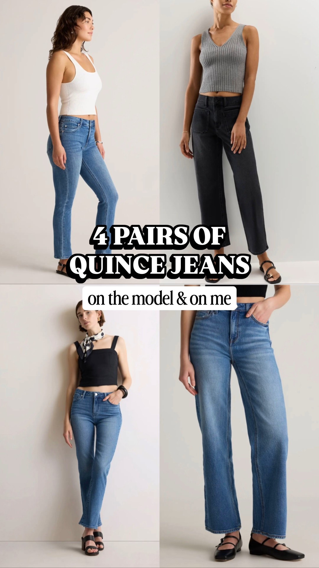 Quince denim try on:

1. Luna Stretch Slim Straight Jeans— wearing size 25 in the 26” inseam here but reordering in 24 instead because they stretch with wear (so comfy though!)

 2. Bella Stretch Patch Pocket Wide Leg Jeans—wearing size 24 inseam the 26” inseam and LOVE how they fit

3. Bella Stretch Straight Jeans—wearing size 24 in the 26” inseam and love the fit and how comfy they are! 

4.,Bella Stretch Relaxed Straight Jeans—wearing size 24 in the 28” inseam (I previously thought these were the 26” inseam but after trying on all the other jeans, I realized that they accidentally sent me the 28”. I like the longer length but I may also try the 26” and see if they’re more of a straight fit instead of a flare)

Check out the blog post titled, “Affordable Denim Review: Quince Jeans Try-On, Sizing, and Favorite Styles” on Marissawearsanoutfit.com for all the written details and fit!  

#LTKPetite #LTKFindsUnder50 #LTKSeasonal