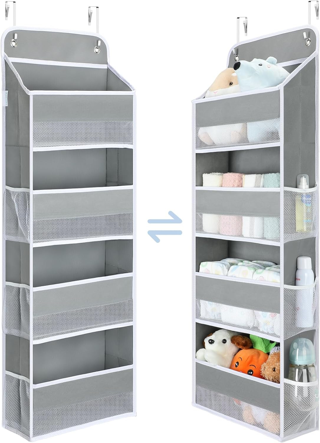 Yecaye 1 Pack Over the Door Organizer, 35.2lbs Load Toy Stuffed Animal Storage, Large Capacity Swing-proof Hanging Bathroom Organizers and Storage for Nursery Newborn Baby Essential Stuff Grey | Amazon (US)