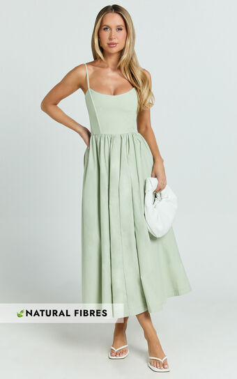 Braelyn Midi Dress - Scoop Neck Flare Dress in Sage | Showpo (US, UK & Europe)