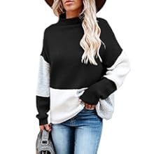 Zuoyouzi Women's Mock Neck Color Block Sweaters Long Sleeve Turtleneck Oversized Loose Fit Knit Pull | Amazon (US)