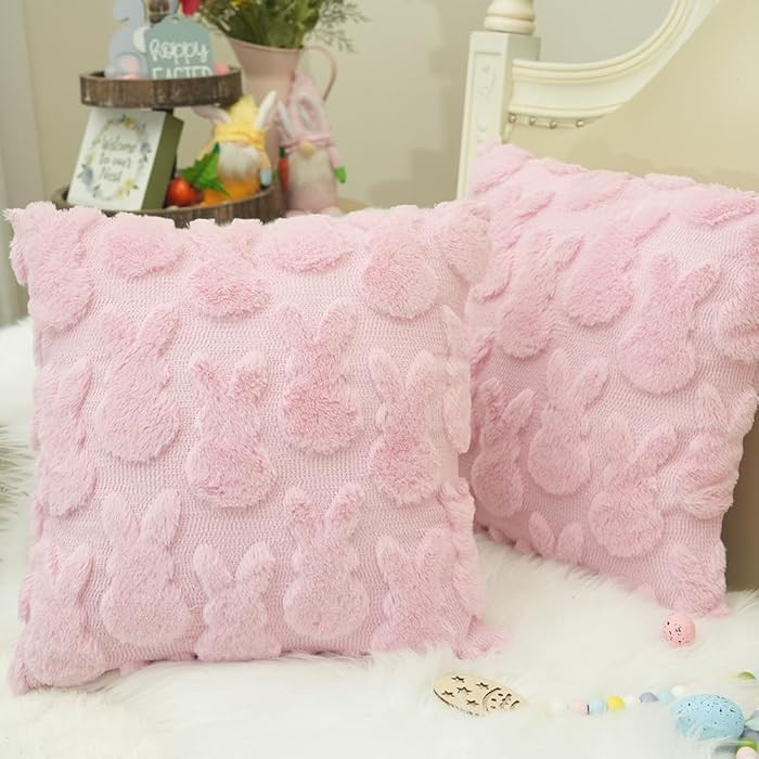 GEEORY Easter Bunny Soft Plush Pillow Covers, 18 x 18 Inch Set of 2, Fluffy Faux Fur Wool Decorat... | Amazon (US)
