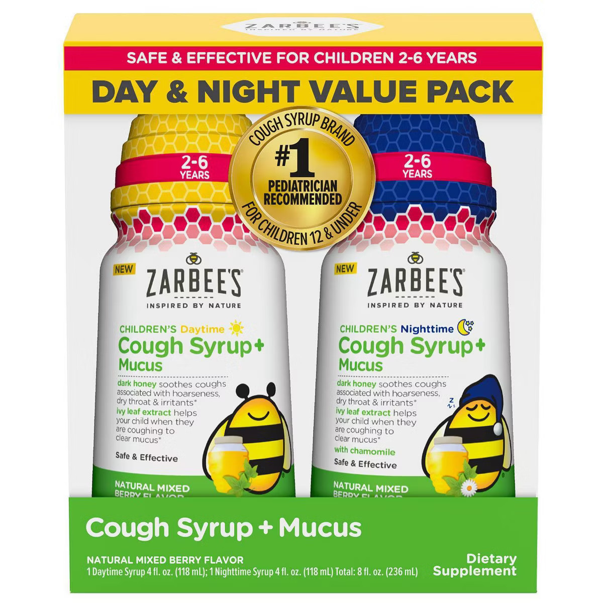 Zarbee's Kid's Cough + Mucus Day/Night with Honey, Ivy Leaf, Zinc & Elderberry - Mixed Berry - 8 ... | Target
