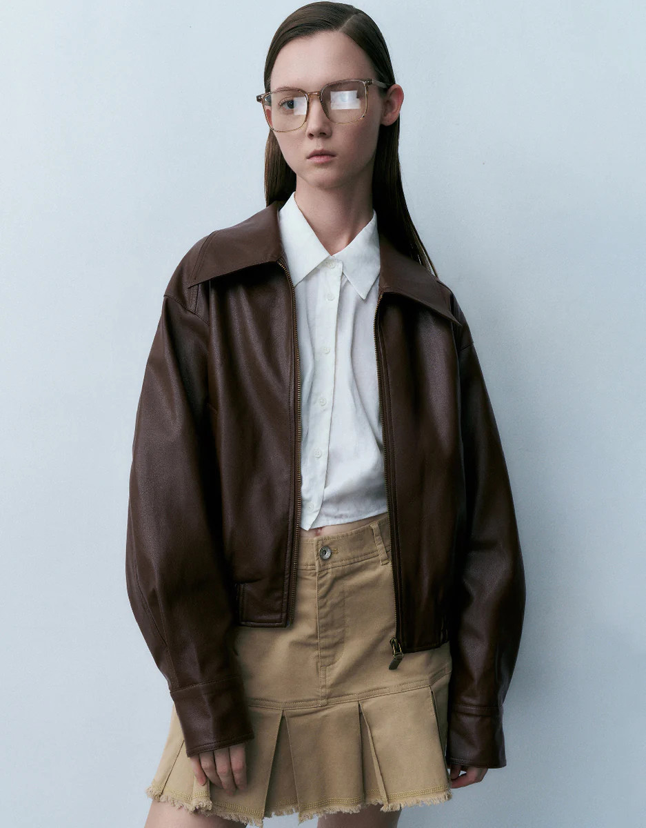 Zipper Front Vegan Leather Straight Jacket | Urban Revivo