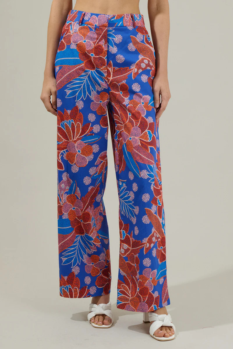 Amazonia Blue Floral Mulvane Wide Leg Pants | Sugarlips