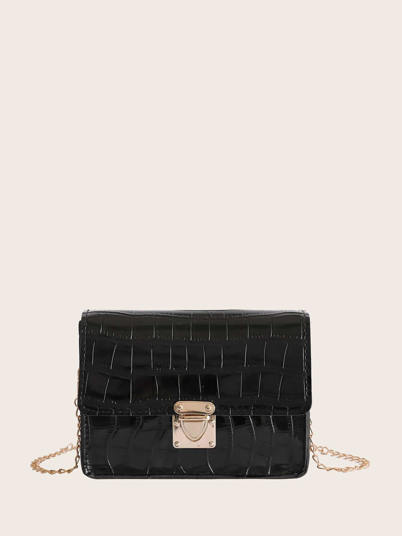 Croc Embossed Push Lock Chain Bag | SHEIN