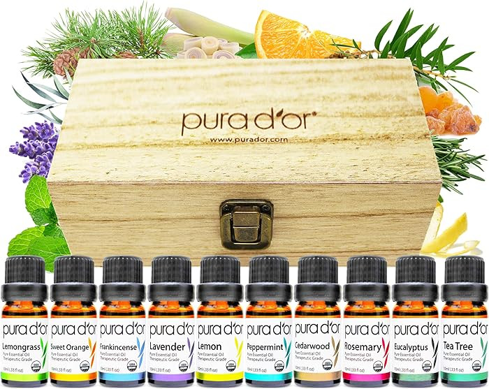 PURA D'OR Organic Perfect10 Essential Oils Set - 10x 10mL Wood Box Aromatherapy Gift Set - 100% P... | Amazon (US)