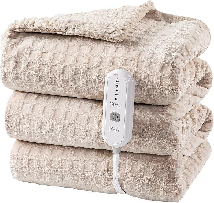 Dowin Heated Blanket Electric Blanket - Throw Size Waffle Fleece Heating Warming Blankets with Au... | Amazon (US)