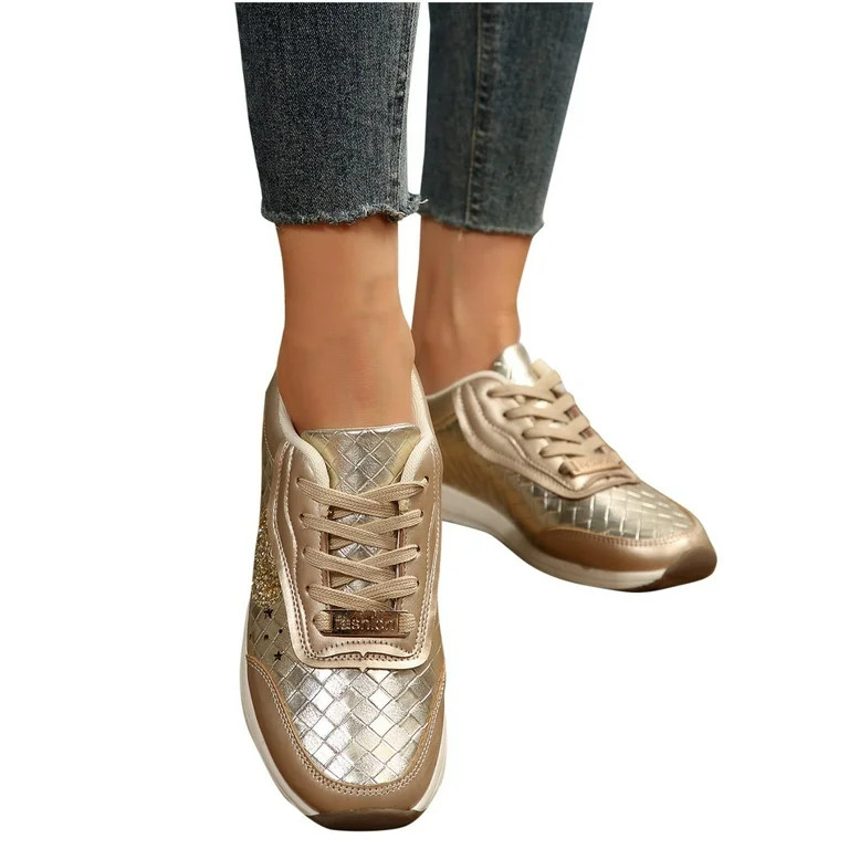 Miluxas Women's Glitter Platform Wedge Athletic Tennis Walking Shoes Clearance Sparkly Sequin Lig... | Walmart (US)