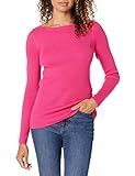 Amazon Essentials Women's Lightweight Ribbed Long Sleeve Boat-Neck Slim Fit Sweater, Bright Pink, X- | Amazon (US)