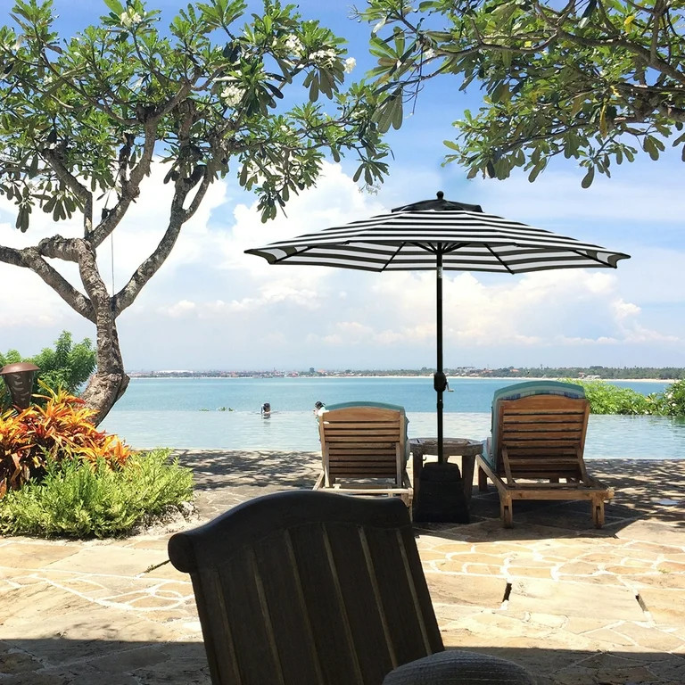 Bibana 7.5 ft Outdoor Patio Umbrella Table Umbrella with 6 Ribs, Push Button Tilt/Crank - Black a... | Walmart (US)