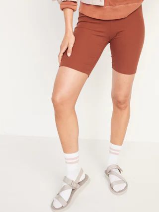 High-Waisted Rib-Knit Long Biker Shorts for Women -- 9-inch inseam | Old Navy (US)