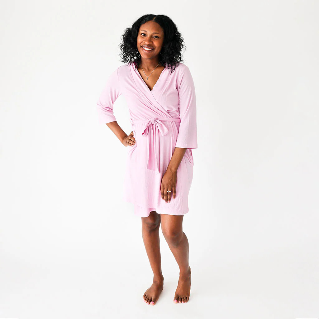 Ribbed Solids Pink Women's Maternity Robe | Posh Pink Ribbed | Posh Peanut