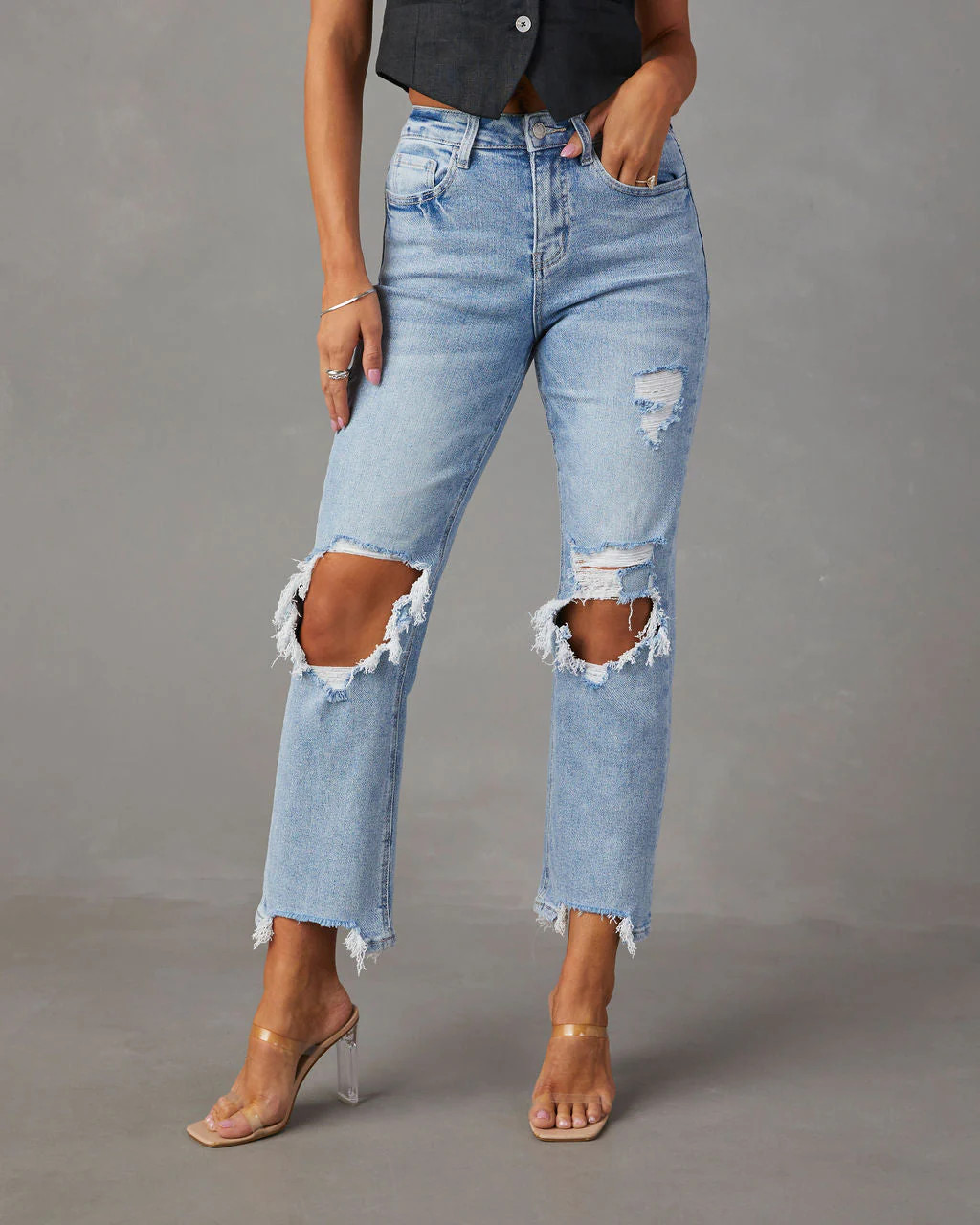 Jolee High Rise Distressed Cropped Jeans | VICI