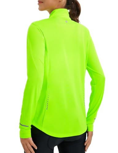 baleaf Women's Lightweight Cycling Jacket Full Zip Long Sleeve Athletic Shirts UPF 50+ Pockets Running Fluorescent Green L | Amazon (US)