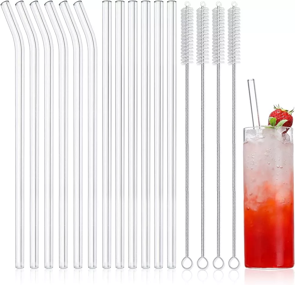 NETANY Drinking Glasses with Glass Straw 4pcs Set