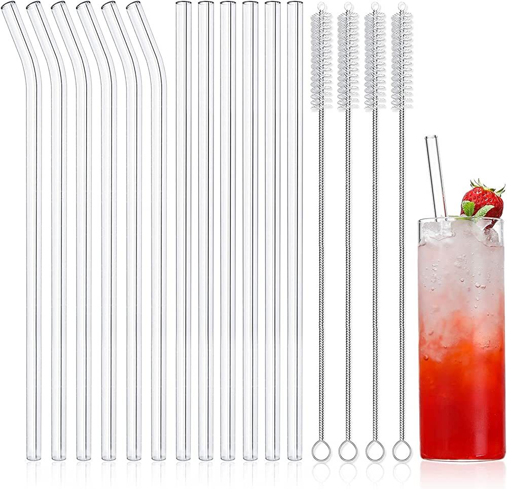 NETANY 12-Pack Reusable Glass Straws, Clear Glass Drinking Straw, 10''x10 MM, Set of 6 Straight a... | Amazon (US)