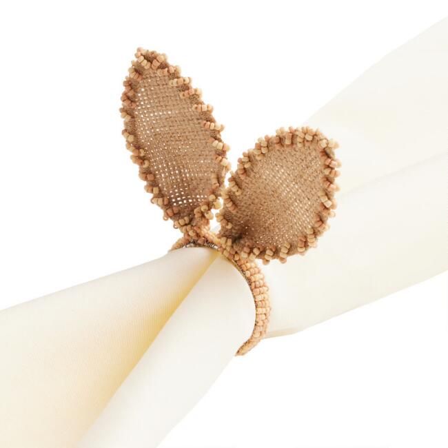 Cane And Jute Beaded Bunny Ears Napkin Ring | World Market