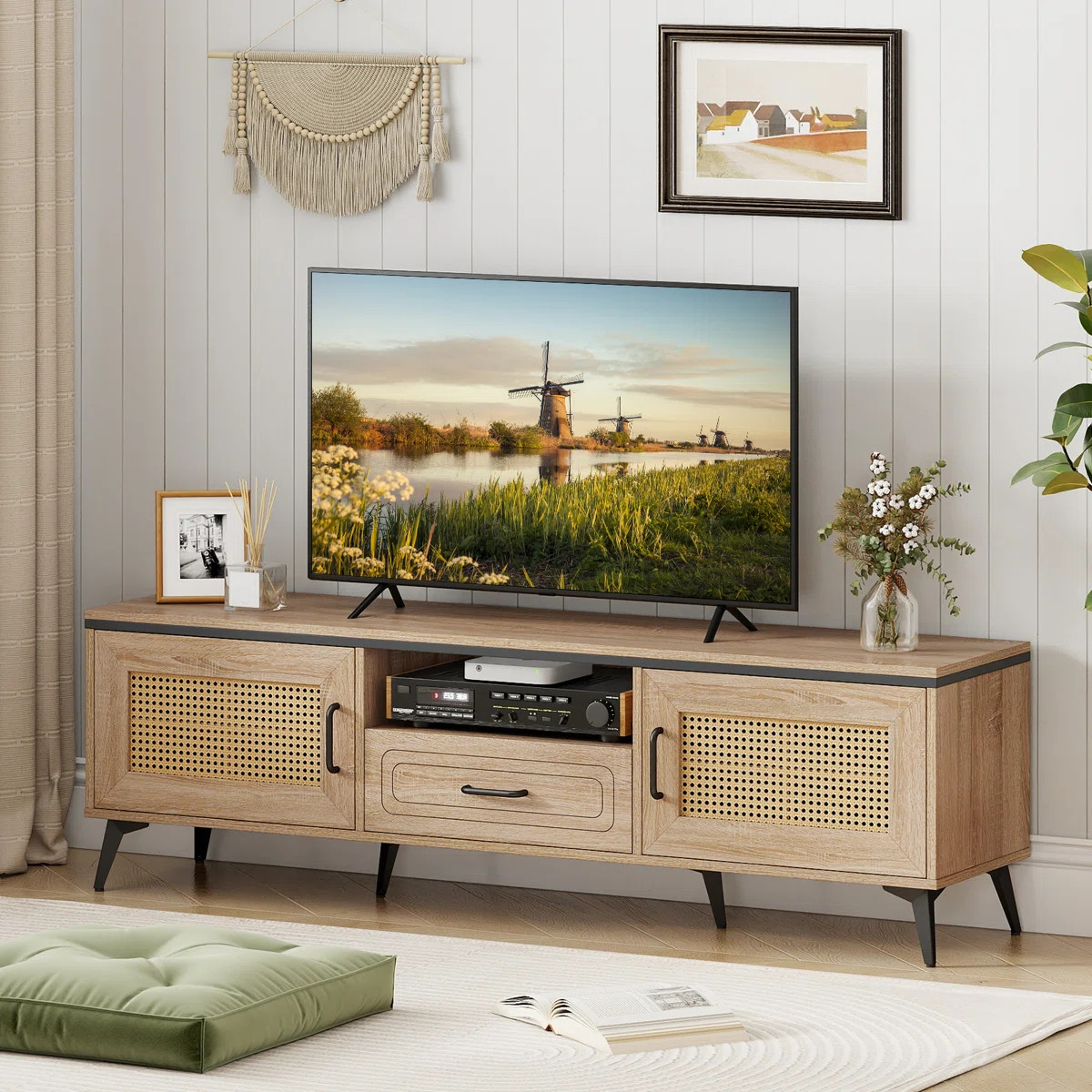 Boho Tv Stand For 65 Inch Tvs Modern Entertainment Center With Drawer 2 Storage | Wayfair North America