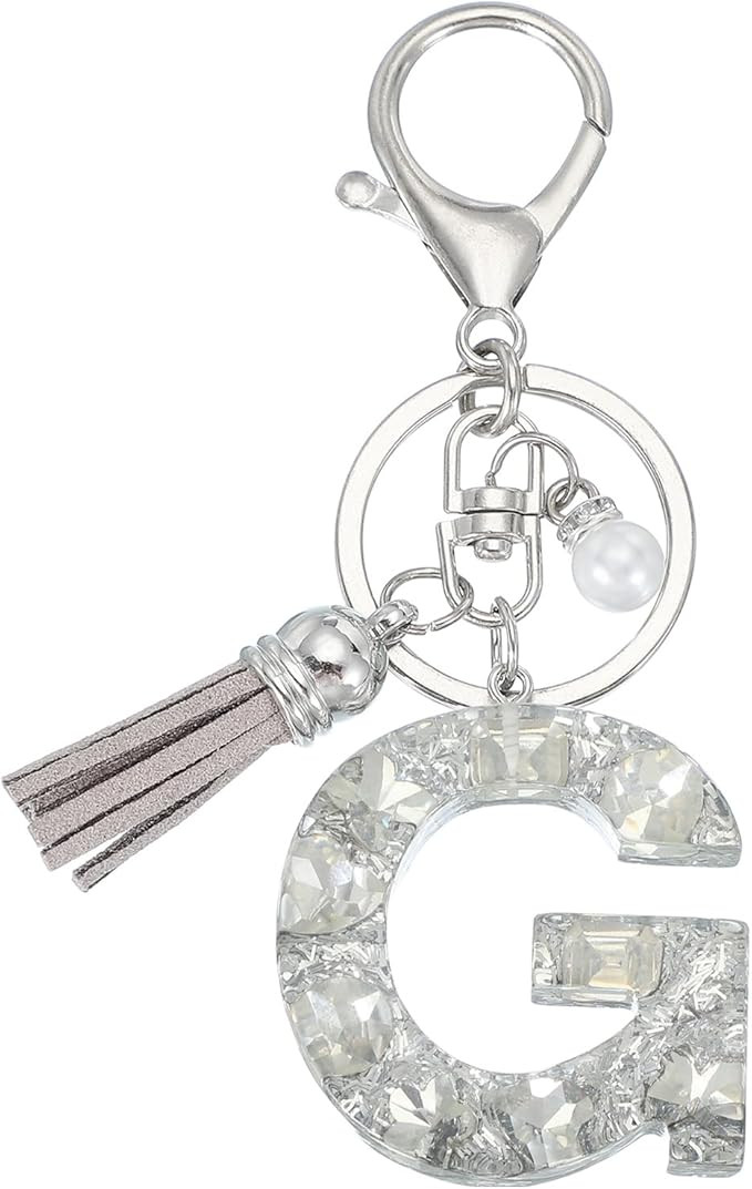 uxcell Initial Letter Keychain with Tassel and Pearl, Bling Alphabet Letter Keyring Rhinestone Ke... | Amazon (US)