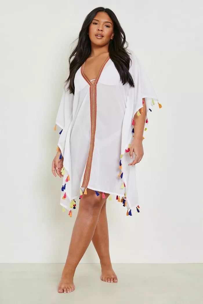 Plus Pom Pom Kimono Beach Cover Up | Boohoo.com (US & CA)