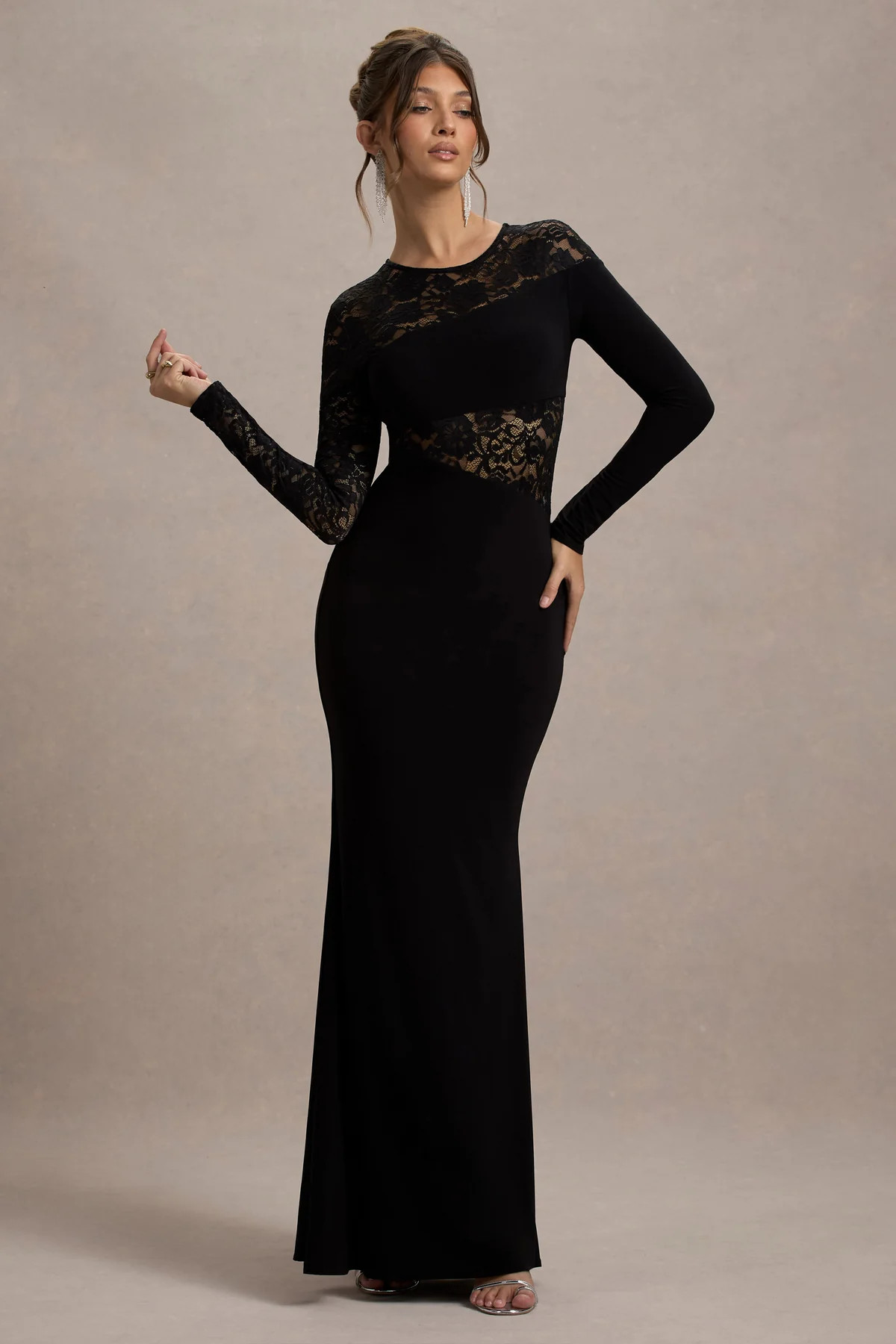 Runway | Black Lace Asymmetric Cut-Out Maxi Dress | Club L London