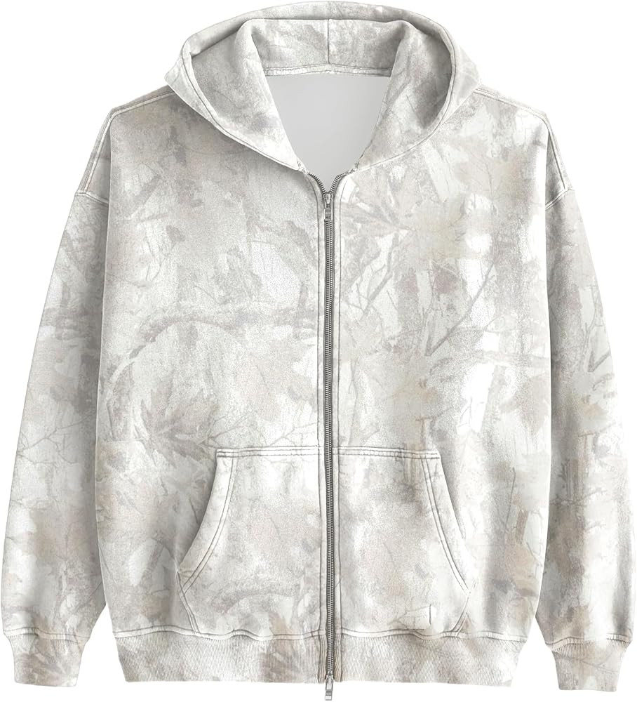 Womens Mens Camo Zip Up Hoodie Maple Leaf Print Oversized Hooded Sweatshirt Fleece Long Sleeve Ja... | Amazon (US)