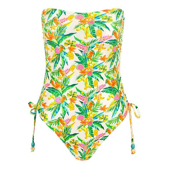 Women's Kulani Kinis Ruched Bandeau Classic Cut One Piece Swimsuit Small Golden Hour | Scheels