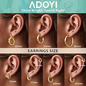 Adoyi 9 Pairs Gold Hoop Earrings Set for Womens Twisted Huggie Hoops Earrings 14K 18K Gold Plated... | Amazon (US)
