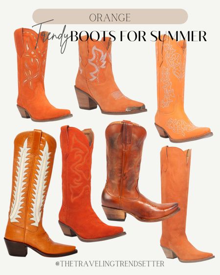 Orange boots - cowgirl boots - boots - cowboy boots - booties - summer shoes - shoes for summer 

#LTKShoeCrush #LTKWorkwear #LTKSeasonal