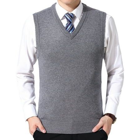 UDIYO Men Sweater Vest Solid Color V Neck Sleeveless Anti Pilling Knitwear Autumn Winter Ribbed Bott | Walmart (US)