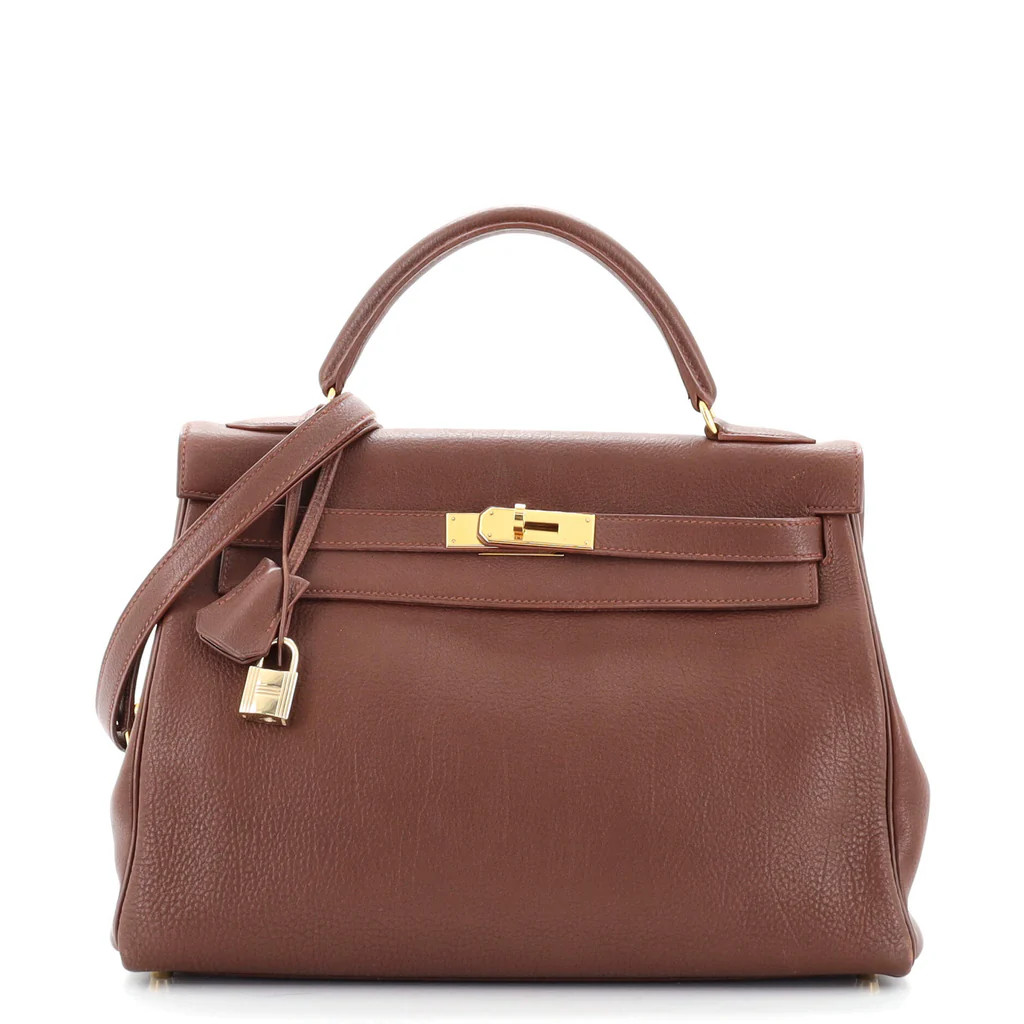 Hermes Kelly Handbag Brown Fjord with Gold Hardware 32 Brown 1381031 | Rebag