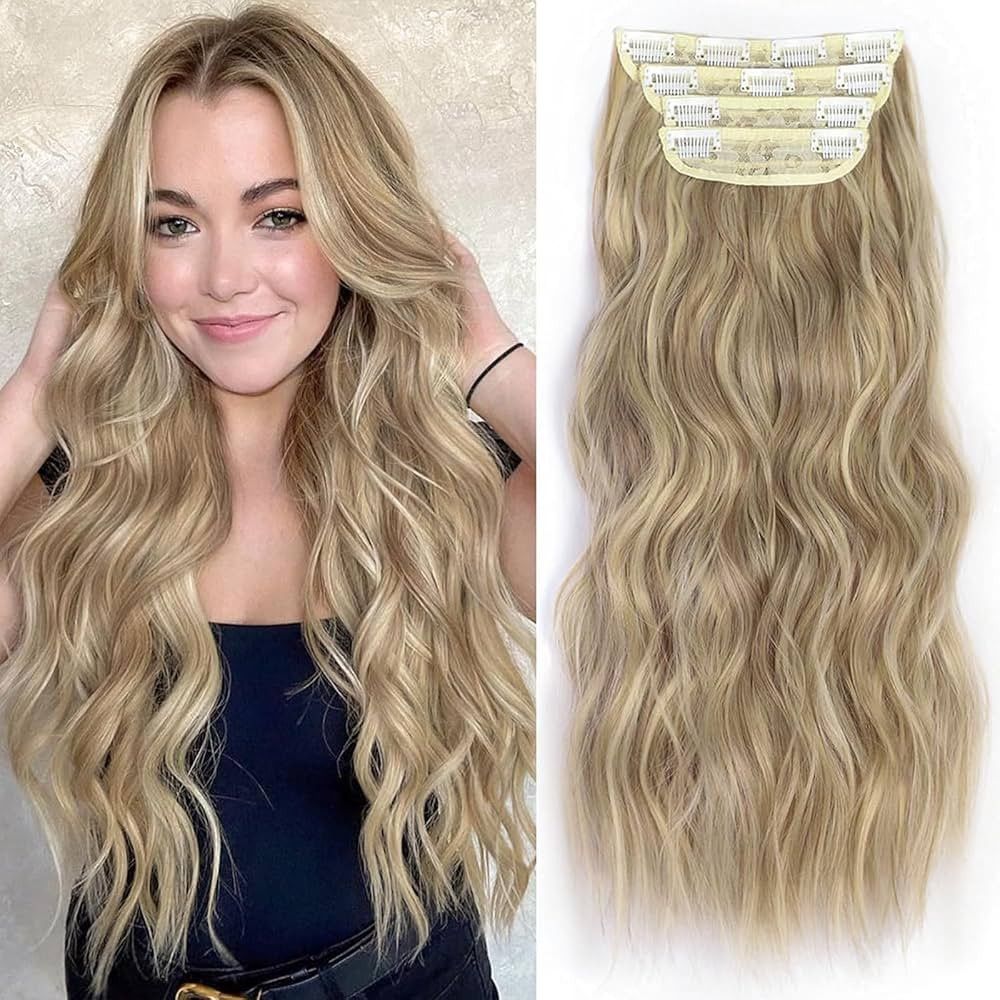 ALXNAN Clip In Hair Extensions,Dirty Blonde Long Wavy Hair Extensions 20 Inch 4PCS Thick Hairpiec... | Amazon (US)