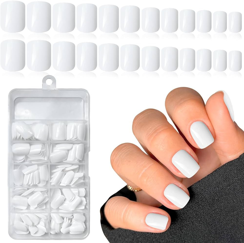LuckForever Short Press on Nails 240pc Glossy White Press on Nails Short Square Round Fake Nails ... | Amazon (US)