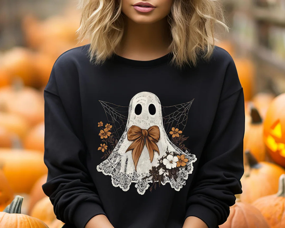 Lace Ghost Halloween Sweatshirt, Coquette Halloween Sweater, Lace Ghost Sweater, Vintage Hallowee... | Etsy (US)
