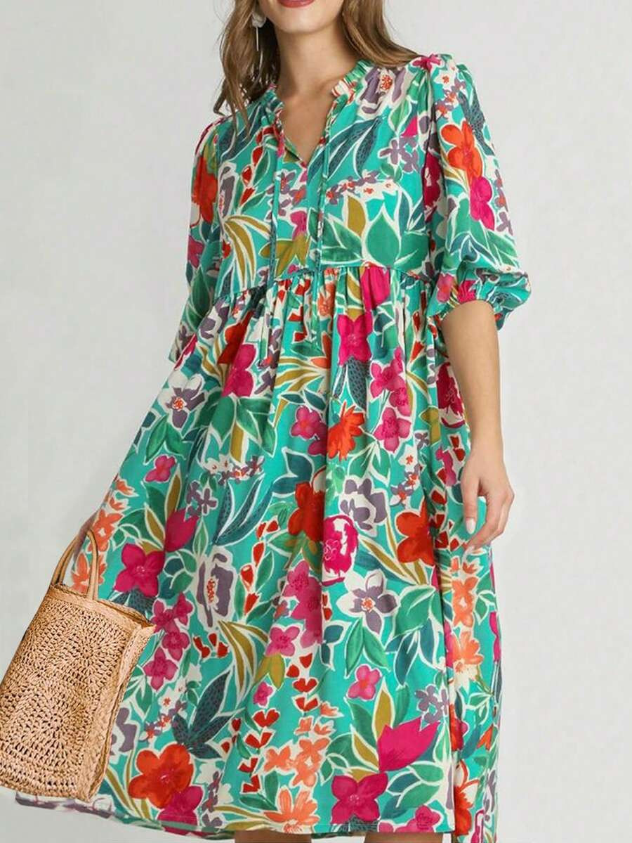 Women's Random Plant & Flower Printed Vacation Casual Dress | SHEIN