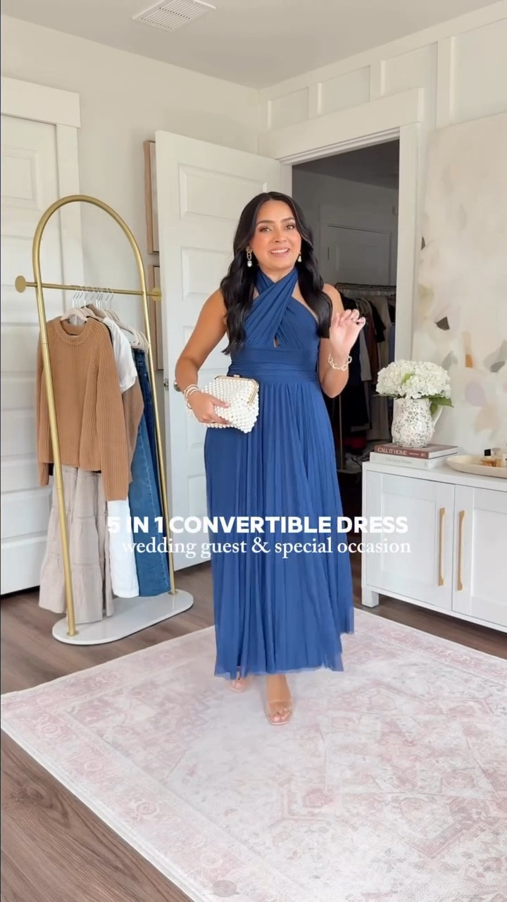On sale plus use code SPRINGAF an extra 15% off through 3/30

5 in 1 Convertible Dress!
For reference: I’m 5’0, petite, 32b bra size, and 2/26 in bottoms, pear shaped. *Everything I share is unaltered! TTS means true to size. Between size 5–6.5 in shoes

Dress size xs petite TTS
Clear heels size 5 TTS 

 #LTKgrwm #LTKootd #LTKSaleAlert #LTKPetite #LTKWedding