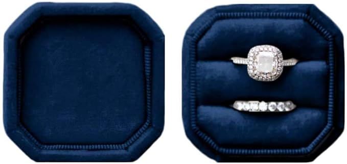Velvet Ring Box, Velvet Double Slots Ring Box, Soft Fabric, Perfect for Proposal, Engagement, Bir... | Amazon (US)
