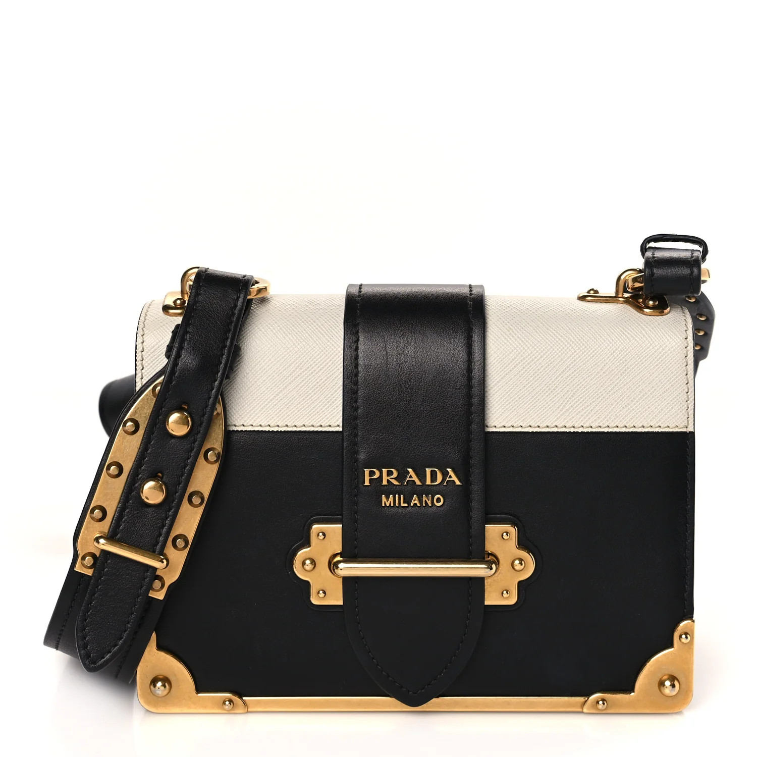 City Calfskin Saffiano Cahier Bag White Black | FASHIONPHILE (US)