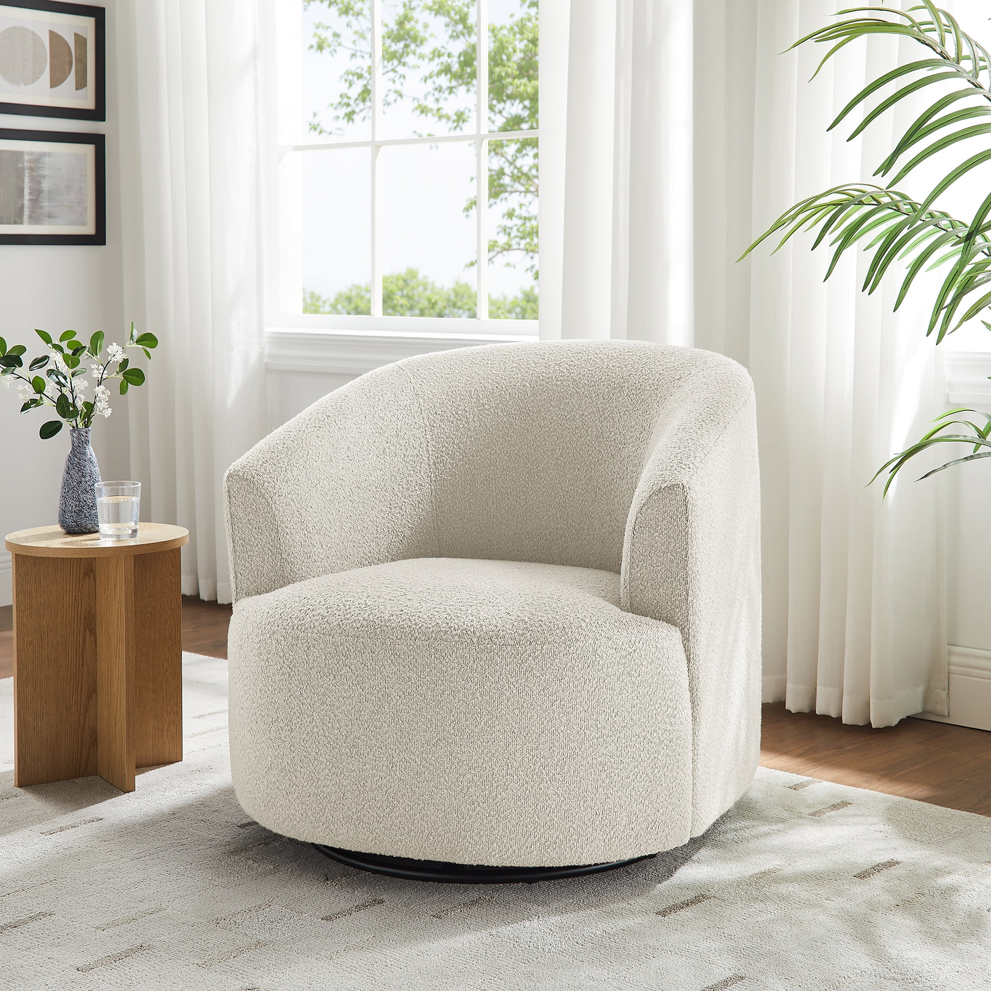 Mainstays Boucle Swivel Chair, Cream | Walmart (US)