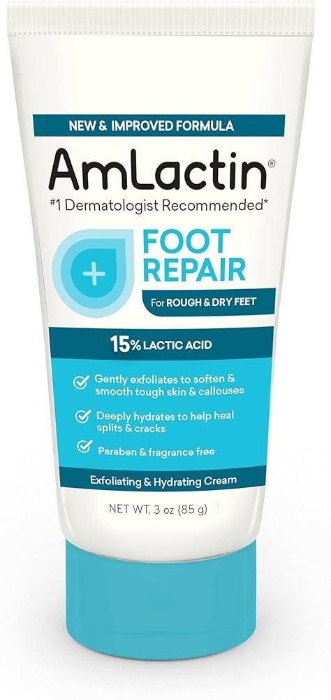 AmLactin Foot Repair Cream - 3 oz Foot Cream for Dry Cracked Heels with 15% Lactic Acid - Exfoliator | Amazon (US)