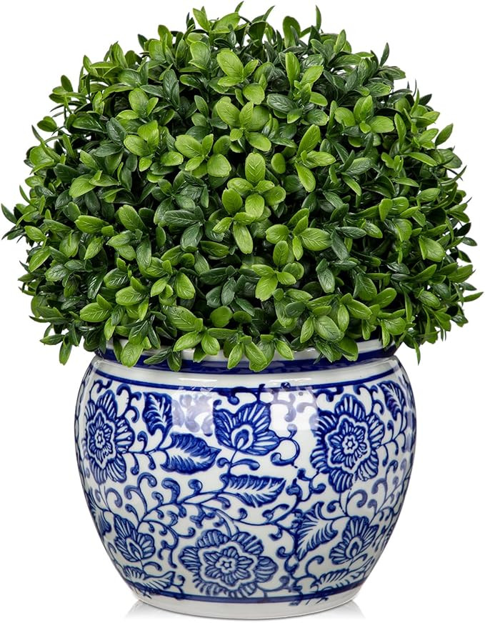 DILATATA Artificial Topiary Boxwood Ball in Blue and White Ceramic Pot, 10 Inch Artificial Boxwoo... | Amazon (US)