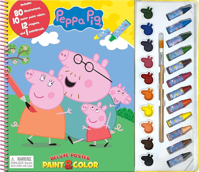 Phidal Peppa Pig Deluxe Poster Paint & Color - Coloring Book for kids, 80 illustrations, 10 watercolor paints, 12 crayons, 1 paint brush | Amazon (UK)